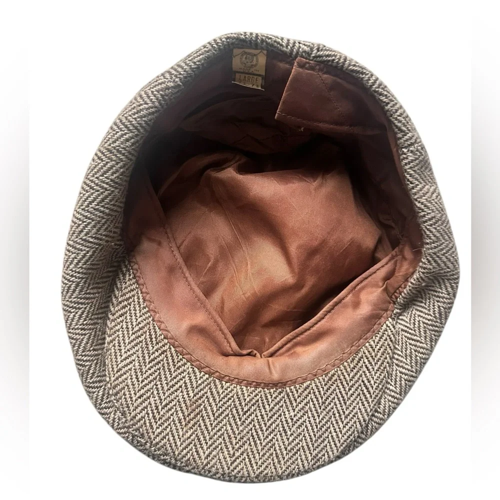 Vintage Herringbone Tweed Newsboy Flat Cap Pinky Blinders Size Large Made In USA
